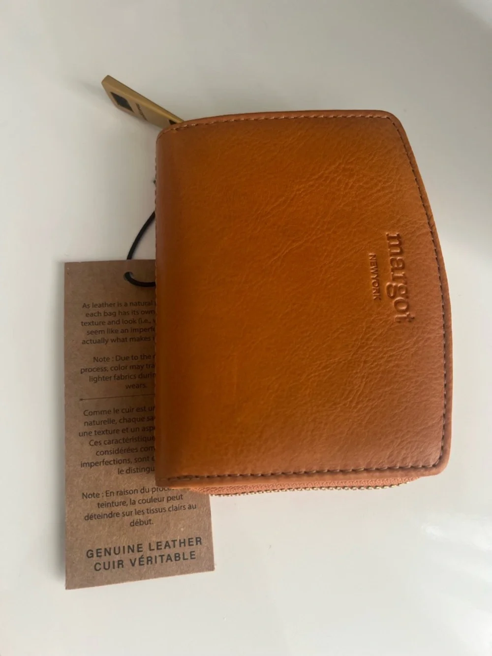 Margot New York Cognac Leather Wallet Zip Around Compact Card Holder NWT